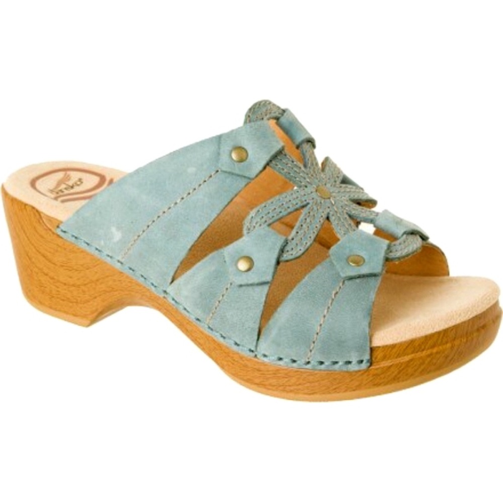 Dansko Serena Teal Leather Flower Sandals 40 $120